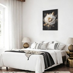 Modern Floral Wall Art- White and Gold Rose Flower Bathroom Wall Decor- Black…