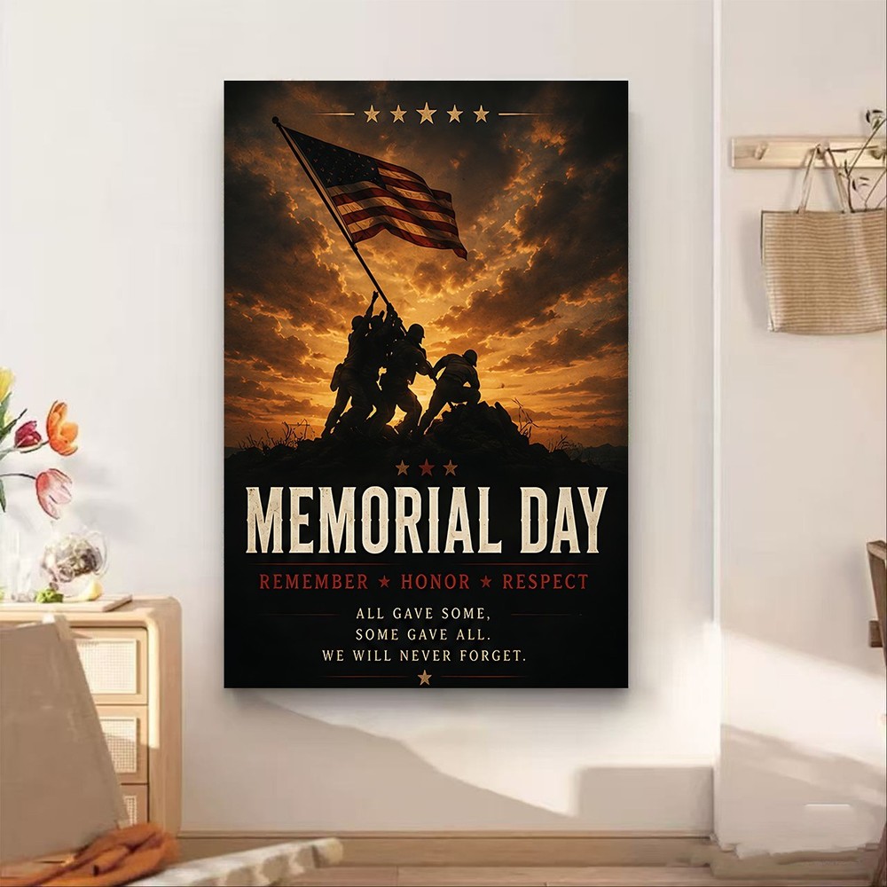 Memorial Day Canvas Wall Art Patriotic American Flag Decor Military Veteran Gift