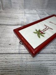 Framed Pic of hand-embroidered wall Art palm tree & the Arabic word for Bahrain