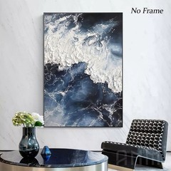 Abstract Ocean Wave Canvas Wall Art Navy Blue and White Beach Scene Painting …