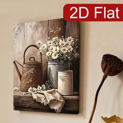 Canvas Art Framed Vintage Watering Can Daisy Farmhouse Still Life Home Decor