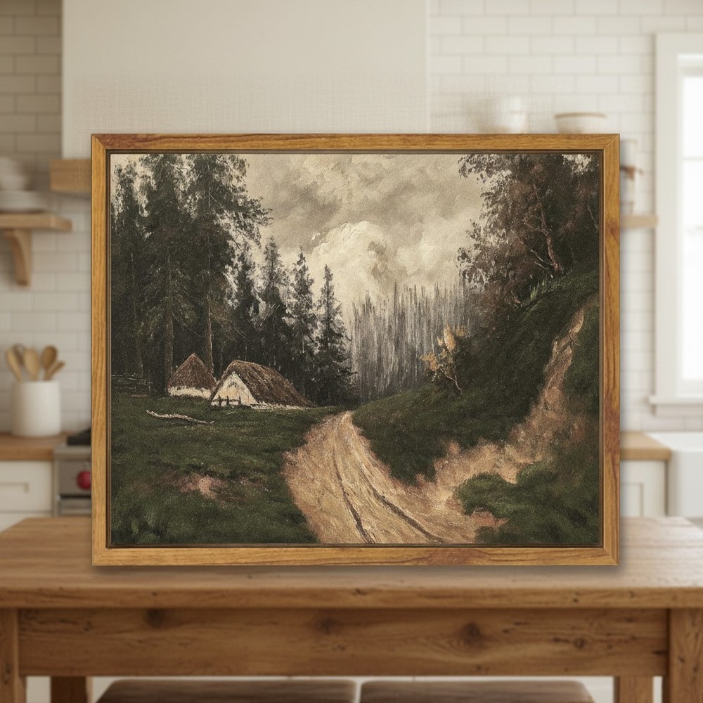 Classic 8x10in Framed Vintage Village Road Canvas – Fine Art for Your Home