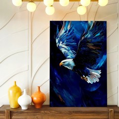 Wall Art Bald Eagle in Flight Canvas Print Blue Abstract Bird Painting Decor