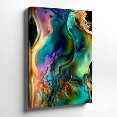 Wall Art Abstract Fluid Acrylic Painting Teal Gold Blue Modern Canvas Print