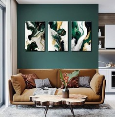 3Pcs Framed Emerald Green Wall Art, Modern Green and Gold Abstract Marble Can…
