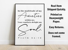 Psalm 94:19, Bible Verse Quote, Poster Print, Home Wall Decor