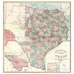 Historic State Map – Texas Travellers – Pressler 1867 – Vintage Wall Art