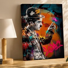 Urban Street Art Canvas Wall Art Young Man With Hat And Butterfly Graffiti Print
