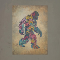 Vintage SASQUATCH FLOWERS Wall Art, Bigfoot Floral Poster, Yeti Botanical Decor