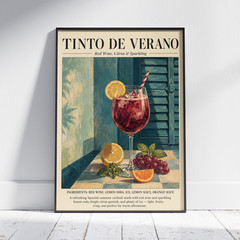 Tinto de Verano Cocktail Poster, Spanish Wine Art, Kitchen Wall Decor Print