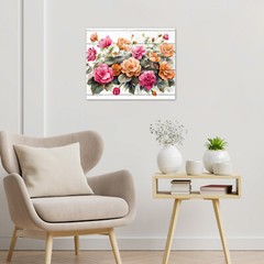 Plant Green Leaf Pink and Orange Floral Canvas Wall Art for Bathroom Living Room