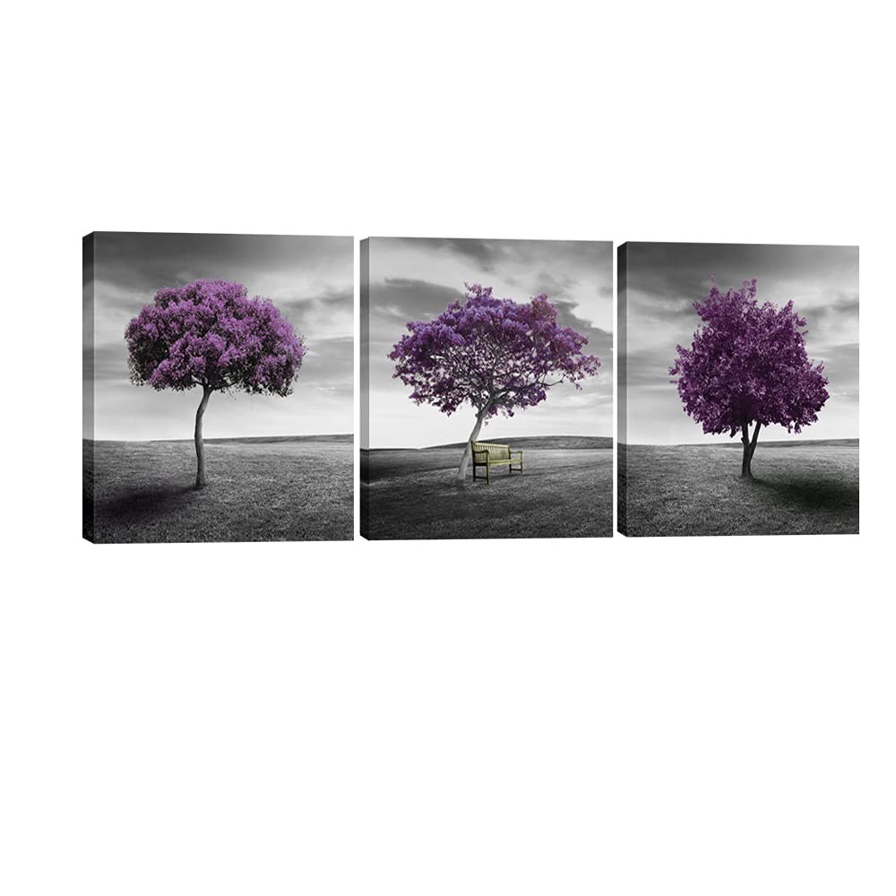3 Piece PURPLE TREES CANVAS PRINTS WALL ART Fall Forest Pictures Paintings fo…