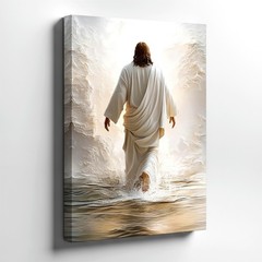 Wall Art Religious Figure Walking on Water Canvas Print Spiritual Home Decor