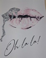 Modern Pink Black Silver Lips Vertical Canvas Print Art Fashion Decor 8×12 in