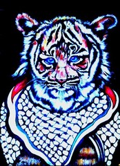 Blue & Palestinian Tiger Canvas Wall Laminate Print by JIhad Al-Ghoul of Gaza