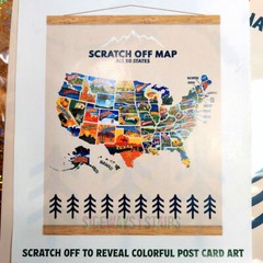 USA SCRATCH OFF MAP POSTER wood frame hanger state postcard art travel souvenir