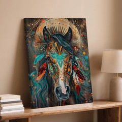 Bohemian Horse Canvas Wall Art Native American Tribal Feathers Animal Print
