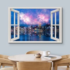 32″x48″ – Window View Canvas Wall Art – Fireworks Photography Realism Print
