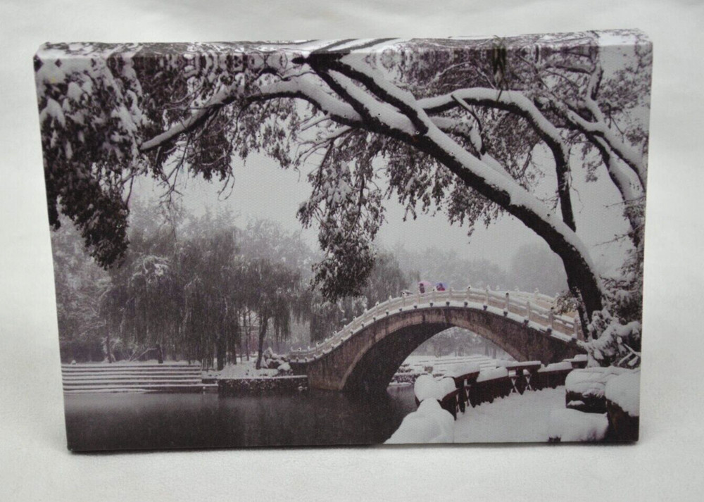 Winter Scene LED Battery Light Up Lighted Canvas Picture Wall Tabletop Frame Art