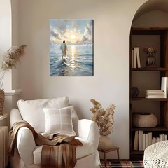 Jesus Canvas Wall Art, Christian Wall Decor of Jesus Walking on Water, Inspir…