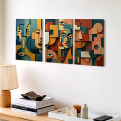 3 Pieces Abstract Geometric Faces Large Wall Art Set for Bedroom Set Of 3