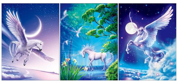 3d changing picture White Unicorn, 3 images in 1!! 15.5″x11.5″