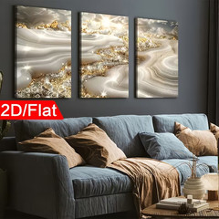 16×24 Framed Abstract Triptych Wall Art, Gold Silver Marble Texture Modern Home