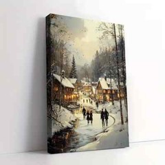 Framed Canvas Children Ice Skating In Snowy Wall Art – Perfect for Living Room