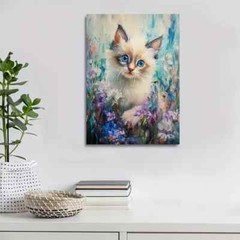 Cute Ragdoll Kitten with Flowers & Plants Painting Metal Print Ready to Hang