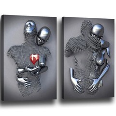 Frameless Love Heart 3D Metal Effect Black Art Wall Decor Modern Gallery Pain…