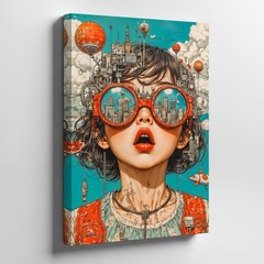 Surreal Urban Cityscape Glasses Girl Canvas Wall Art Modern Fantasy Print Home