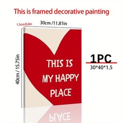 This Is My Happy Place Red Heart Framed Canvas,Minimal Valentines Romantic Wall
