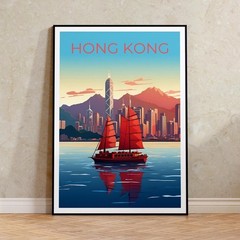 Hong Kong Travel Poster – China Wall Art – City Skyline Poster No Frame