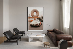 Vintage Porsche Donut Shop Poster | Retro Car Photography Wall Art Print