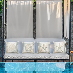 Coastal Charm Set of 4 Starfish & Sand Dollar Outdoor Pillows by Yvette St. Aman