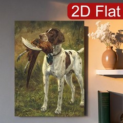 Vintage Hunting Dog with Pheasant Canvas Wall Art, Rustic Wildlife Home Decor