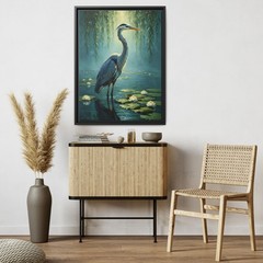 Great Blue Heron and Lotus Wall Art, Coastal Lake House Decor, Serene Wildlife