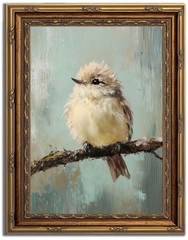 Gold Framed Bird Canvas Wall Art Vintage Bird Beige Sparrow painting Decor Pi…