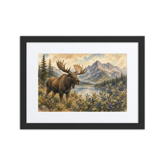 Watercolor Framed Print- Priest Lake, Idaho Moose (12″x 16″)