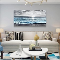 Large Canvas Wall Art For Living Room & Bedroom Decor – Black & White Blue Se…