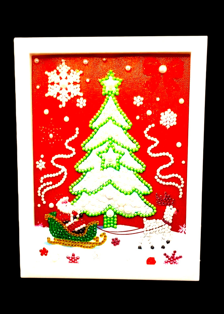 Finished Diamond Art – Christmas Tabletop Picture (White Plastic Frame)