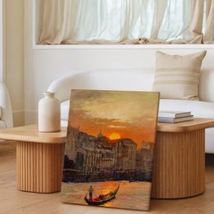 Sunset Venice Canal Landscape With Gondola And Cityscape Canvas Wall Art Print