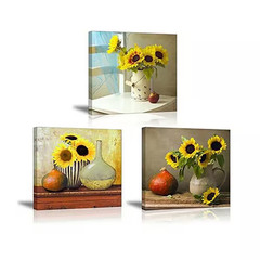 3-Piece 12X12 In. Waterproof Sunflower Canvas Wall Decor for Kitchen, 1 In. Thic