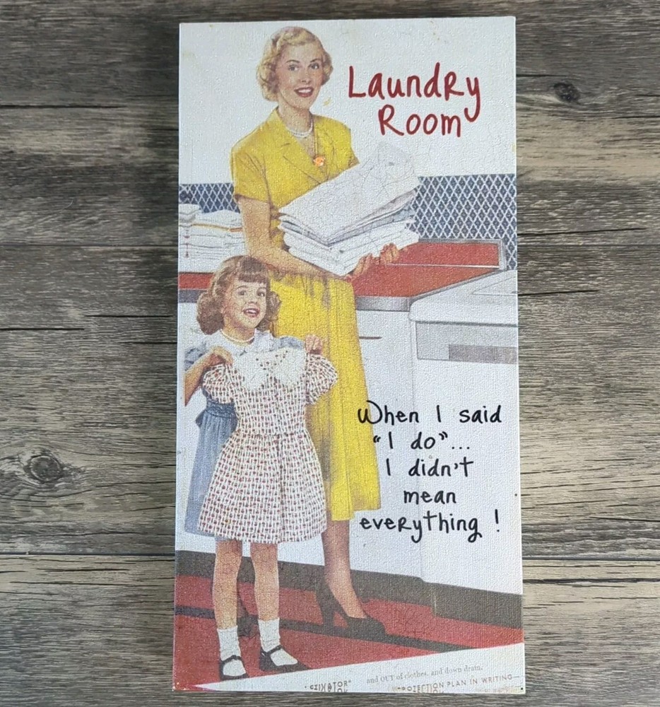 Retro 1960’s Style Laundry Room Art Stretched Canvas Wall Mounted 6″x12″