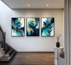 3 pcs Green gold canvas wall art Modern Blue Green and Gold Abstract Marble F…