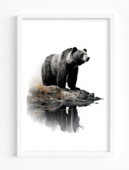 Wildlife Wall Art Print, Bear Art Print, Monochromatic Wall Decor Home Decor