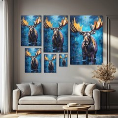 Colorful Moose Oil Painting Print Canvas Wall Art Wildlife Animals Lodge Decor