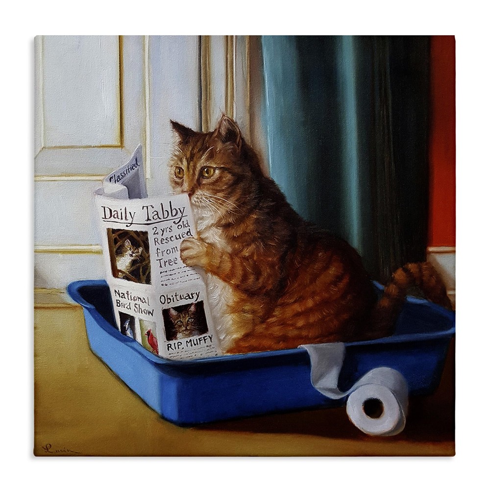 Litter Box Reading Funny Cat, Designed By Lucia Heffernan, 30 x 30, Canvas Wa…