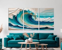 Wave Painting, Ocean Wall Art, Modern Coastal Large Canvas, Turquoise Sea Art