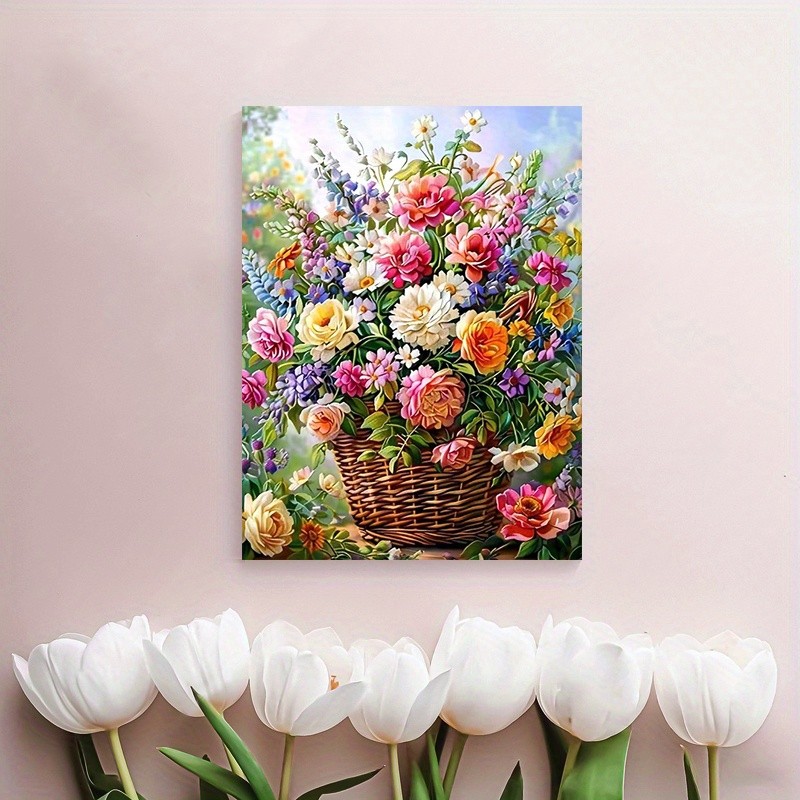Canvas Art Wild Flower Basket Colorful Floral Oil Painting Wall Decor